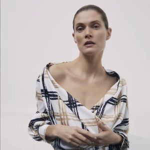 Zara Satin Effect Plaid Blouse